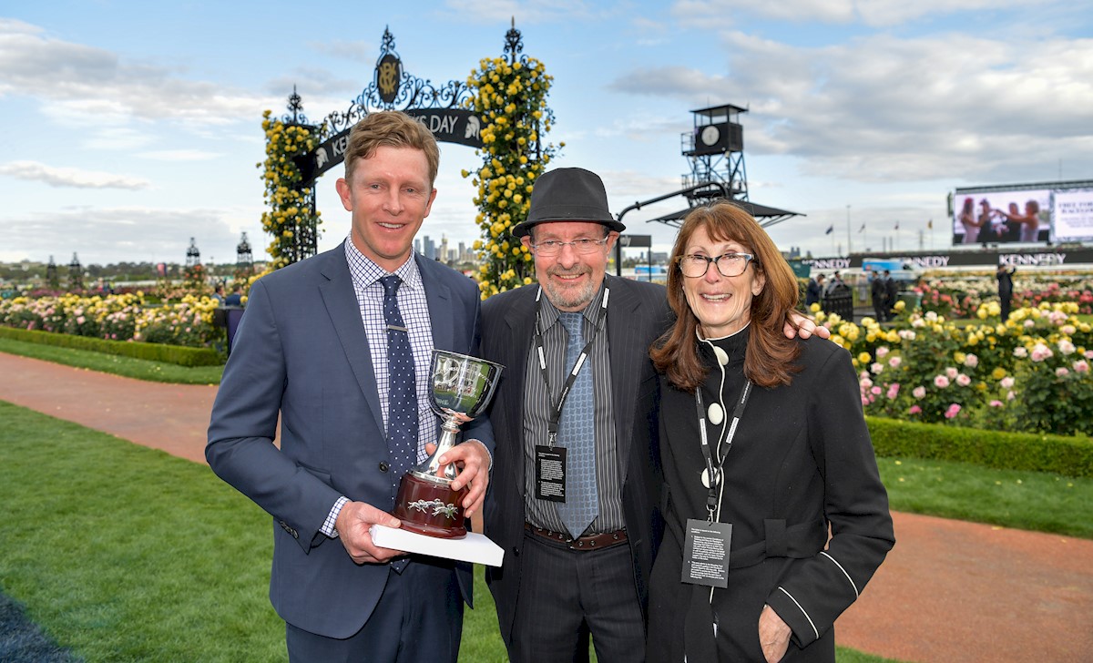 Matt with parents Michael & Leonie Laurie after winning the G3 World Horse Racing Roses Stakes with Bleu Roche @ Flemington on Oaks Day, Nov 2018 